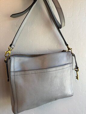 FOSSIL "Taryn" Leather Crossbody Bag Light Gray/Blue